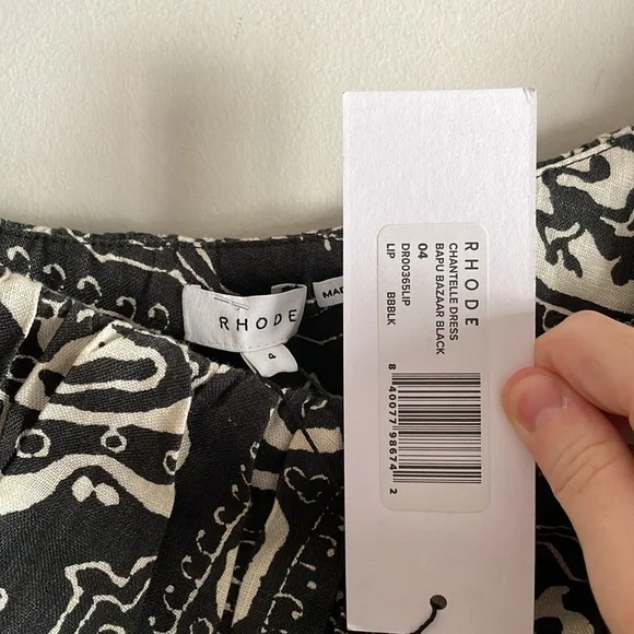NWT RHODE100% Linen Chantelle Midi One shoulder Dress size 4 black white print